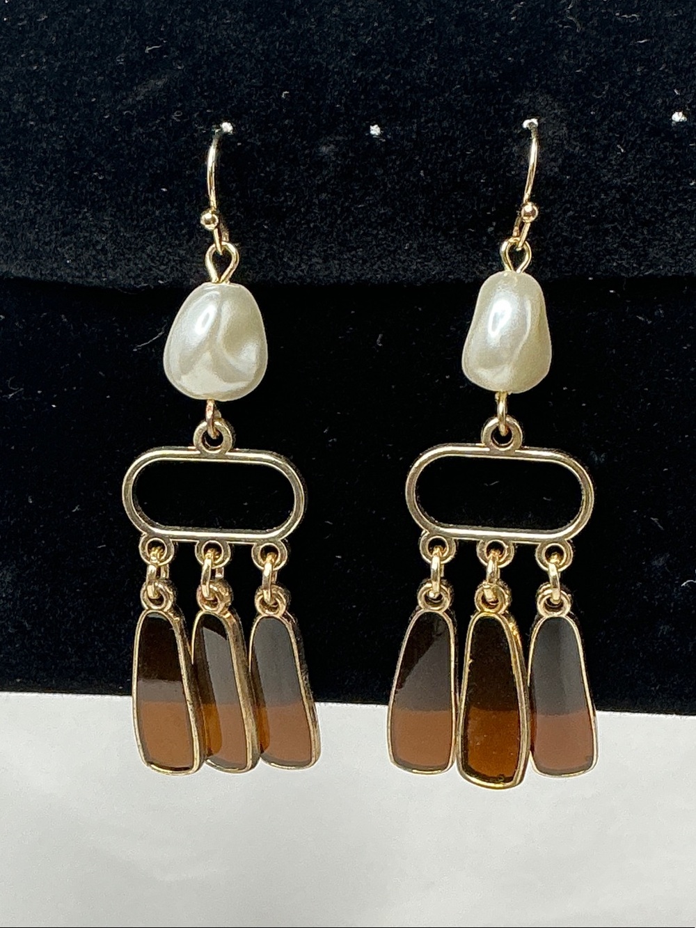 Gold-Tone Pearl Drop Dangle Earrings - Cream Pearl